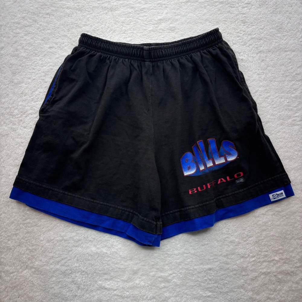 Vintage Salem Sportswear Buffalo Bills Shorts Black Blue Mens Large 90s NFL USA